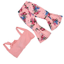Mädchen Kleidung Set Sommer Kinder Anzüge Mädchen Kurzarm Top Glockenhose Set Pink 90cm / 35,4 Zoll