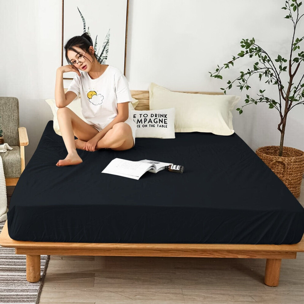 (Super King: (180 x 200 cm), Black) Hotel Quality Bed Sheets Single Double King Size Fitted Sheet-image-OPC-PJRVDBY-NEW