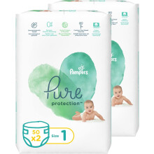 Pampers Pure Protection Diapers |Premium Cotton & Plant-Based Fibers | Size 1, 2-5kg, 50 Diapers Each (Pack of 2)