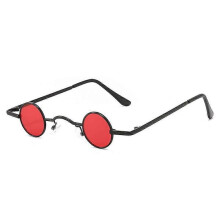 (Black Red) Retro Mini Round Small Framed Sun Glasses TW