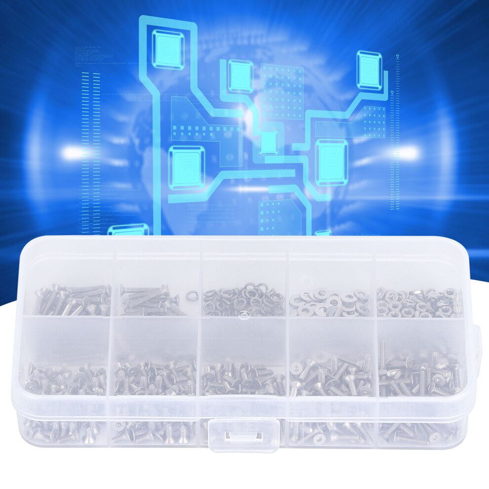600Pcs Assorted Stainless Steel Hex Bolts Nuts Washers M2x12 4321343710170