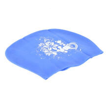 Bonnet de natation en silicone imprimé bleu pour cheveux longs