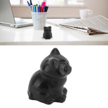 Kristallkatze Statue Kleine Glückliche Süße Kätzchen Sitzende Figurine Edelsteindekoration Schreibtischdekor Obsidian