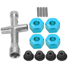 12mm Radnaben Adapter mit 7mm Dicke M4 Flansch-Sicherungsmuttern Kreuzschlüssel-Set für 1/10 RC Auto Blau