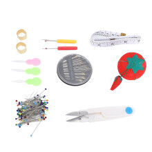 Cute Tomato Sewing Pin Cushion Kit with Glass Ball Heads & Self Threading Needles