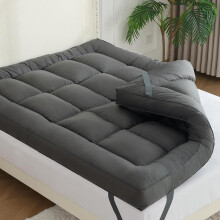 (Grey, Small Double (122 x 190cm)) 10cm Thick Grey & White Quilted Mattress Topper with Strong Elastic Bands - Premium Hollow Fiber Filling - Extra Filled 4 Inch Deep - All Si