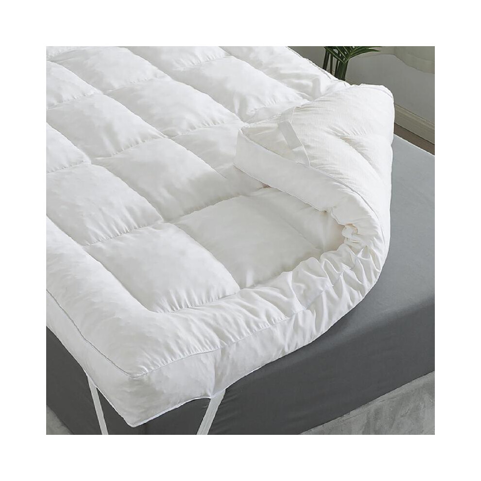 (White, King (150 x 200cm)) 10cm Thick Grey & White Quilted Mattress Topper with Strong Elastic Bands - Premium Hollow Fiber Filling - Extra Filled 4-image-OPC-PJRWSS9-NEW