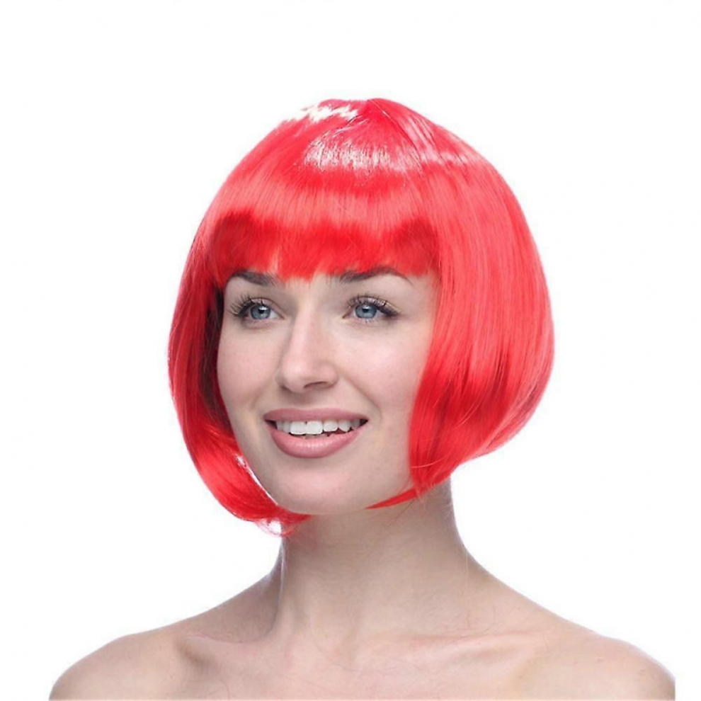 Unisex Green Neon Bob Wig With Flat Bangs, Includes Wig Cap, 12 Inch Synthetic Fiber Hair