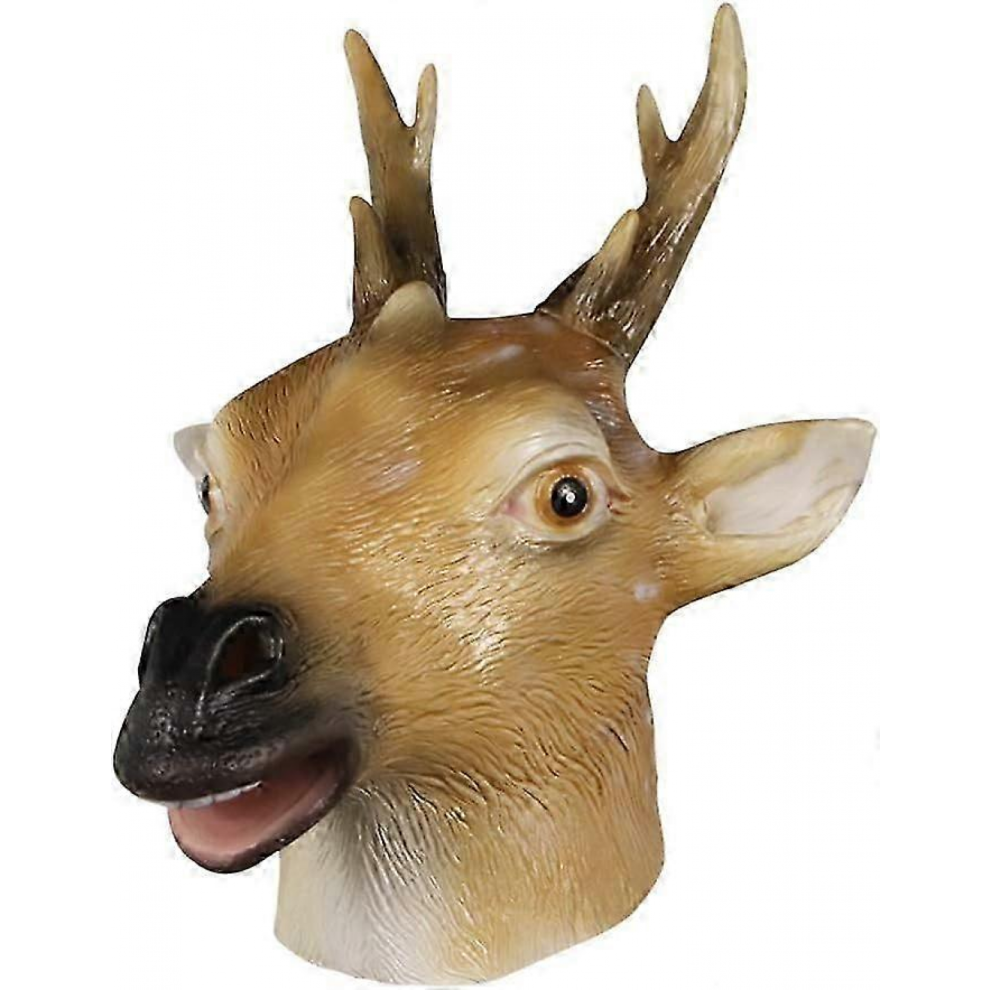 Brown Latex Deer Mask Halloween Animal Head Costume Prop for Adults (Sika Deer)-image-OPC-PJRWTMV-NEW