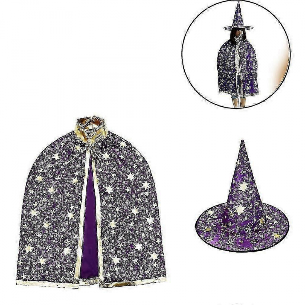 Halloween Wizard Cape Witch Cloak with Hat, 80cm Length-image-OPC-PJRWTMS-NEW