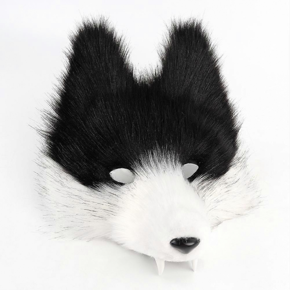 Halloween 3D Wolf Mask with Plush Tail Cosplay Costume Party Prop Black White One Size-image-OPC-PJRWTSS-NEW