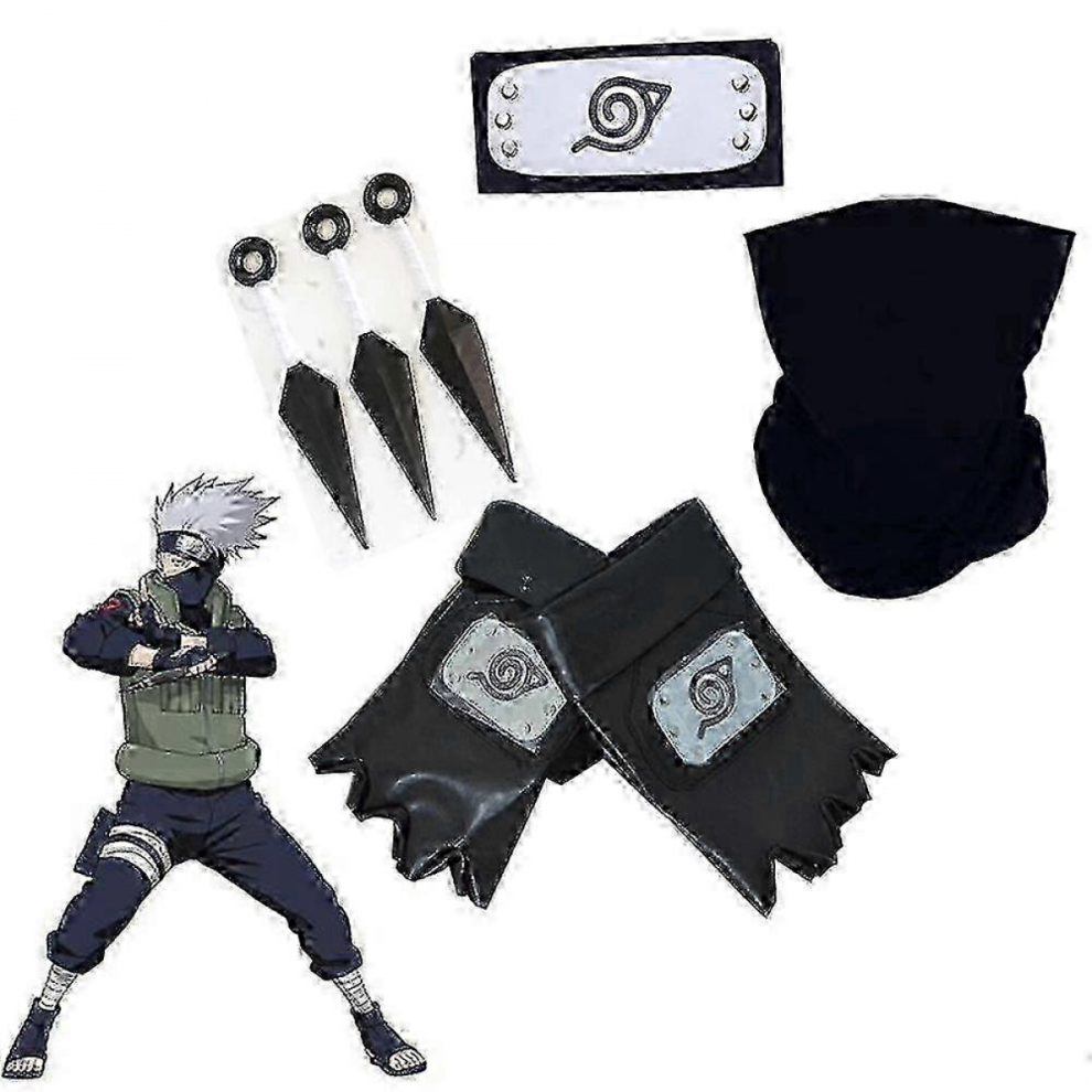 Naruto Costume Set: Konoha Headband, Kakashi Mask, Gloves, Kunai for Halloween