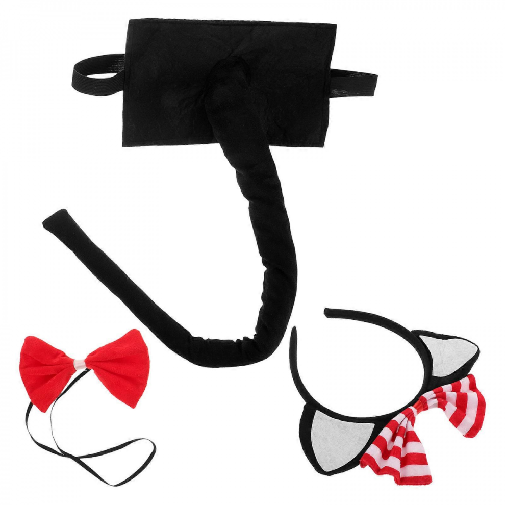 Cat Ear Headband Costume Set with Bow Tie and Tail, 2-Pack, Assorted Colors, 21x20x1.3cm-image-OPC-PJRWYMN-NEW