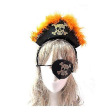 Pirate Hat Set with Eye Patch & Plume for Kids Halloween Cosplay Costume 21x21x3.8cm