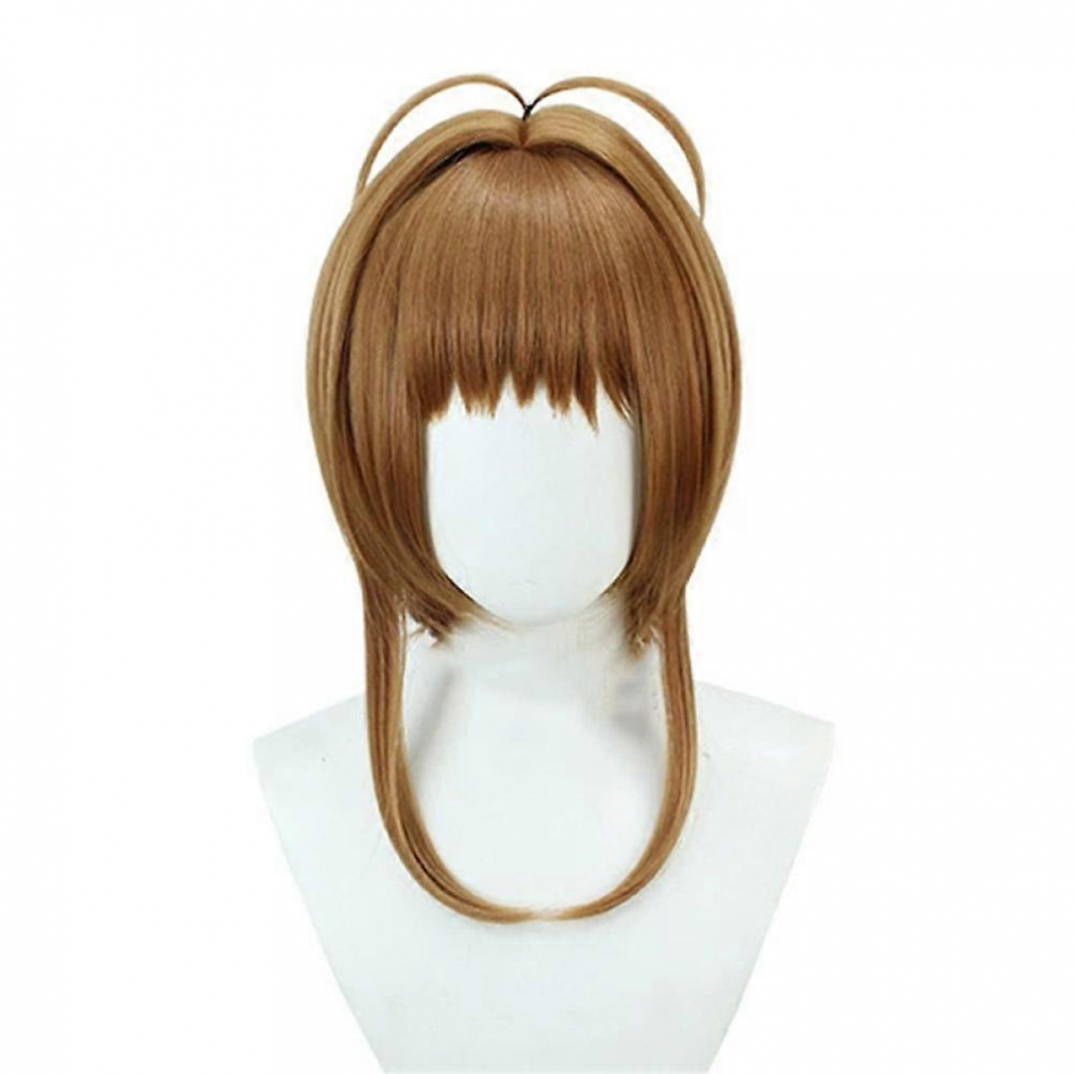 Anime Cardcaptor Sakura Short Light Brown Cosplay Wig No Ponytail