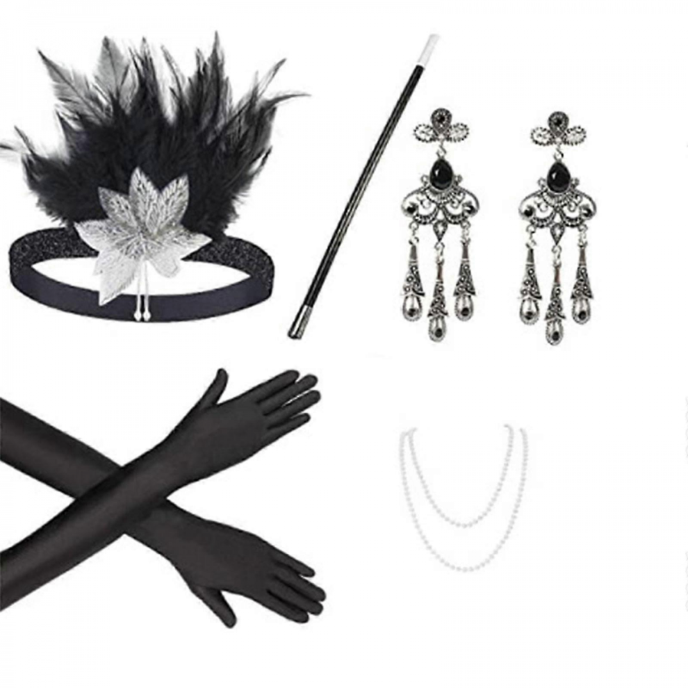 Roaring Twenties Costume Set: Headband, Necklace, Gloves, Boa for Themed Events-image-OPC-PJRWZ9K-NEW