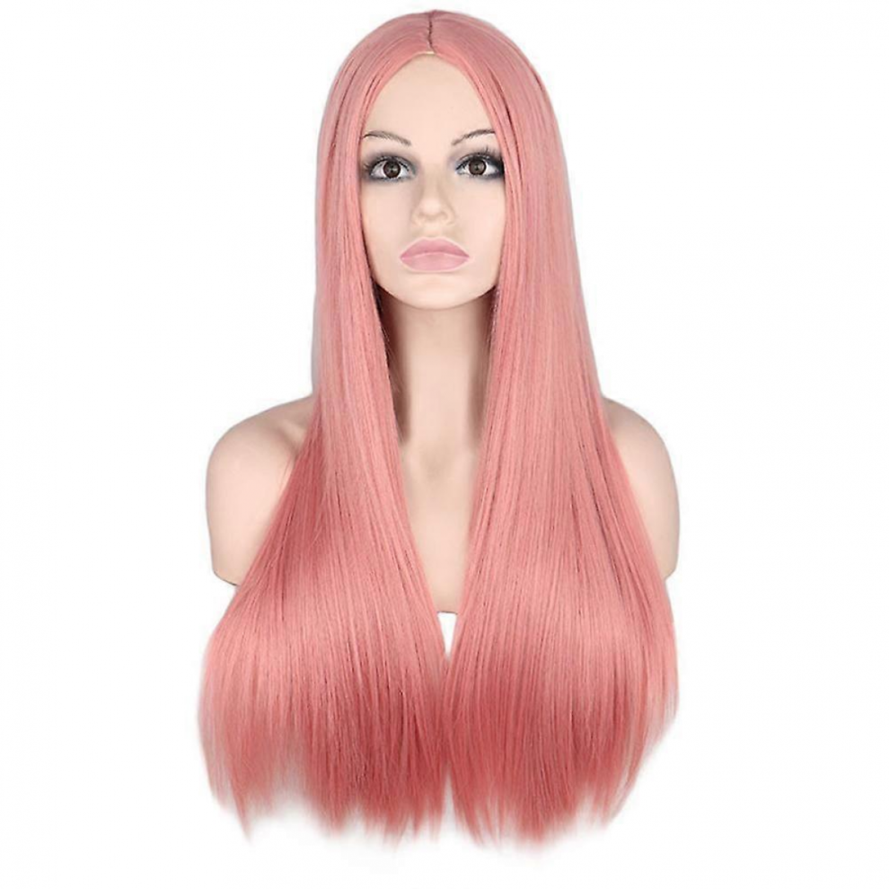 Unisex Pink Ladies Long Fancy Blonde Hippy Wig With Parting