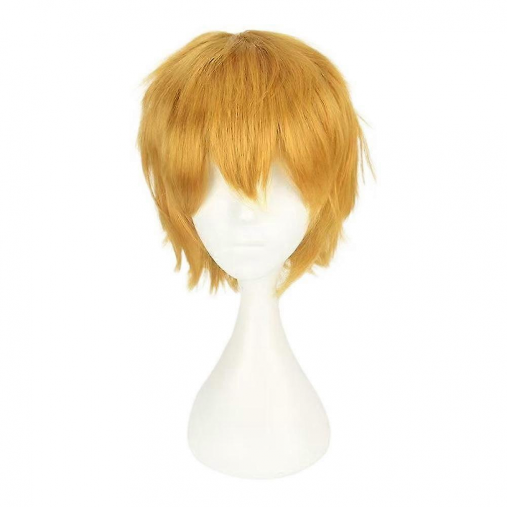 Unisex Black Short Men's Cosplay Synthetic Wig For Halloween Christmas Costume Golden