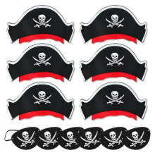 12Pcs Pirate Captain Hat Skull Print Eye Patch Halloween Party Cosplay Costume Cap for Kids Adults Birthday Decoration Props