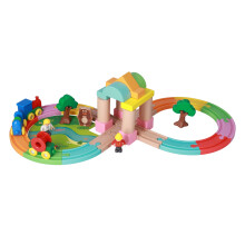 Kids Wooden Train Set Toy Building Blocks Double