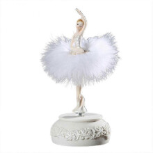 (White) Ballerina Music Box Dancing Girl Swan Lake Carousel With Feather For Birthday Gift Tw Tw