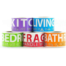 250 Home Moving Labels for 1 Bedroom House. 50 Labels Per Room, 5 Color Coded Label Rolls. Fragile Label Included. for Moving Boxes, Moving Supplies T