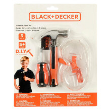 Black+Decker Kids 3 Piece Tool Set Screwdriver Hammer & Goggles Play