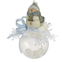 Weiste Christmas Tree Decoration - Snowman on Bauble with Blue Trim