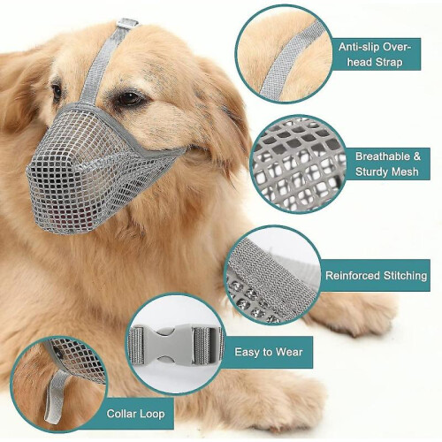 (S, Gray) Dog Muzzle With Adjustable Straps, Soft Mesh Covered Muzzles For Small Medium Large Dogs Tw 1