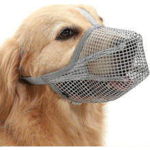(M, Gray) Dog Muzzle With Adjustable Straps, Soft Mesh Covered Muzzles For Small Medium Large Dogs Tw