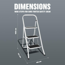 (3 Step) Foldable 2/3/4 Step Steel Ladder - Non Slip Tread Stepladder Safety, Kitchen, Home, Industrial, DIY Steel Construction | Strong & Durable,
