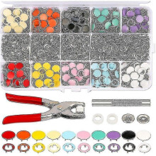 200 Pcs Chrome Snaps Kit + Metal Pliers Tool 100 Creaux Buttons 100 Solid Buttons 10 Colors Storage Tw