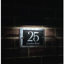 (Default) Perfect House Signs | Prestige Solar House Number Signs With Solar Light Black Rectangle Door Name Plaque | 200mm x 140mm | Door Signs | Pre