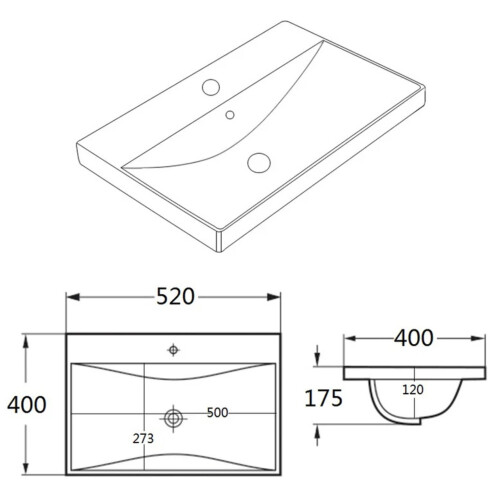 Affine Square Edge White Gloss Recessed Basin - 520mm 2