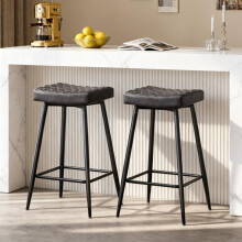 (GREY(PU), 2PCS) Bar Stools Home Kitchen Pub W/Footrest High Chair
