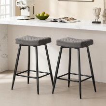 (GREY(VELVET), 2PCS) Bar Stools Home Kitchen Pub W/Footrest High Chair