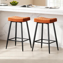 (ORANGE(VELVET), 2PCS) Bar Stools Home Kitchen Pub W/Footrest High Chair