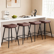(BROWN(PU), 4PCS) Bar Stools Home Kitchen Pub W/Footrest High Chair