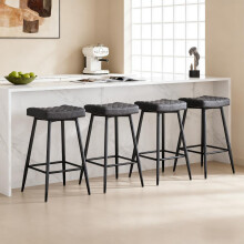 (GREY(PU), 4PCS) Bar Stools Home Kitchen Pub W/Footrest High Chair