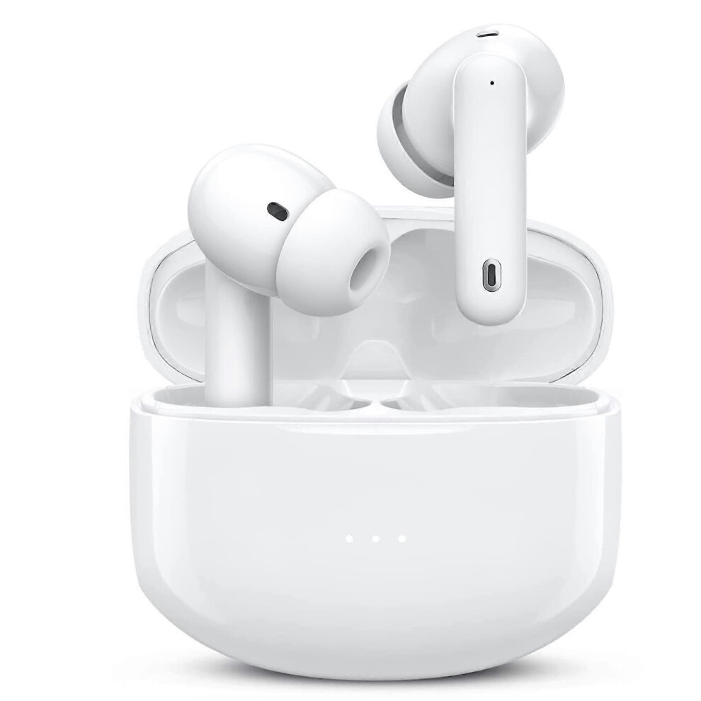 Wireless Earbuds Bluetooth Active Noise Cancelling Headphone with Charging Case (White)