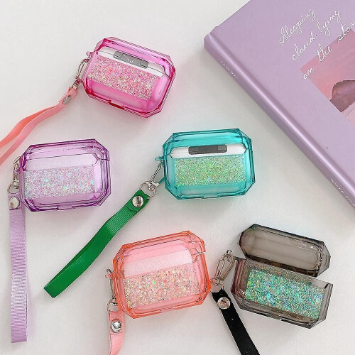 Airpods Pro case with glitter and extra strap 2
