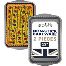 Fluted Rectangle Quiche Flan Tart Tin Pan Twin Pack Non-Stick