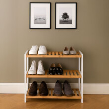 Neo White/Natural 3-Tier Bamboo Shoe Rack Stand Natural Wooden Shoe Storage Shelf for Hallway Bedroom Bathroom