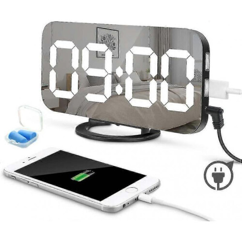 Led Digital Alarm Clock with Makeup Mirror Wake Up Function Morning Snooze Alarm Tw