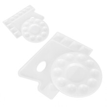 2pcs Plastic Paint Tray Palettes Circular & Rectangle White for Watercolor & Oil
