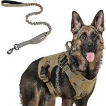 Tactical Dog Harness And 5.2ft Bungee Leash, Military Dog Harness Set for Large Medium Dogs, Hunting, Training - - Tw