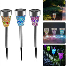 3pcs Solar Lights Outdoor Pathway Garden Cracked Stained Glasses Pathway Lights Mosaic Glass Landscape Lights Mix 3 Color Led Solar Waterproof Lights