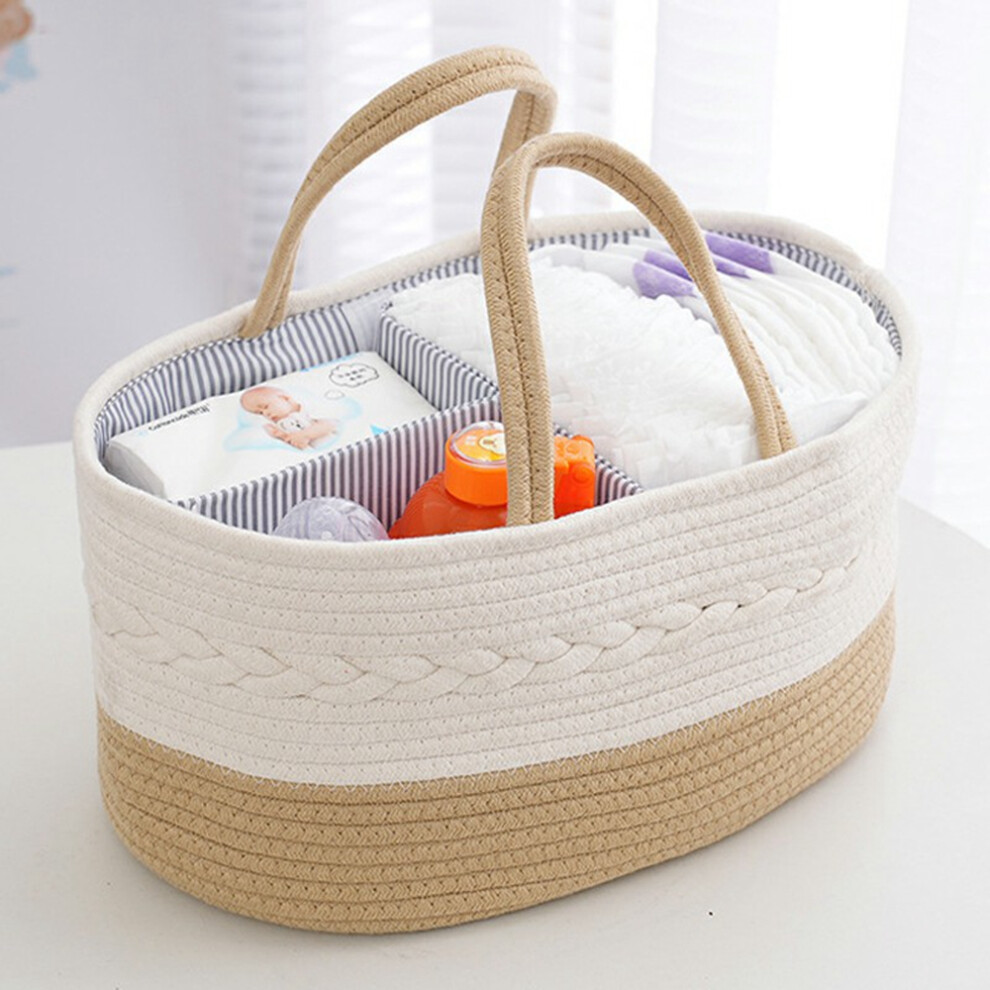 (Brown) Baby Diaper Caddy Organizer Cotton Rope Portable Nursery Storage Basket,38X25x17cm Brown
