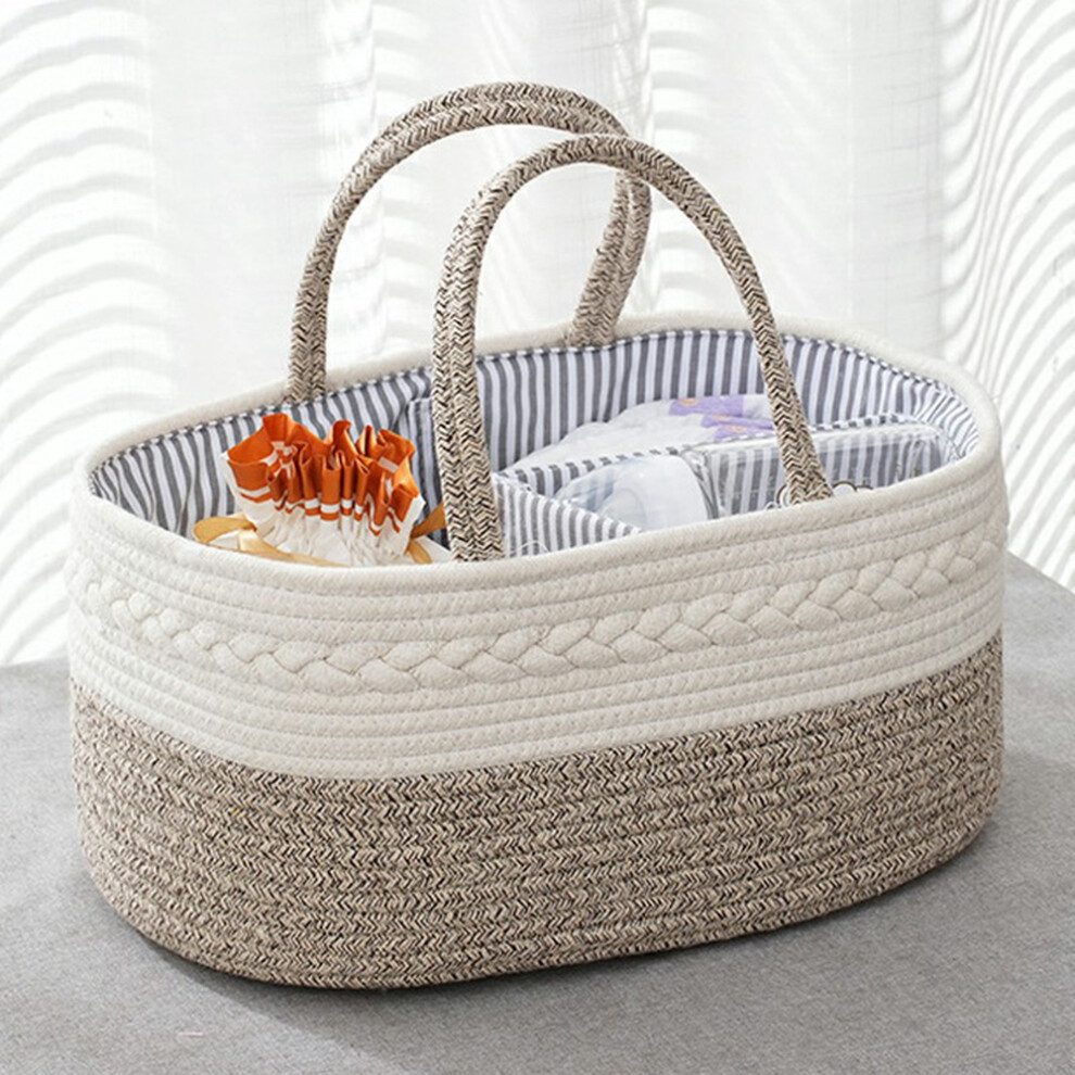 (D) Baby Diaper Caddy Organizer Cotton Rope Portable Nursery Storage Basket,38x25x17cm