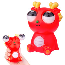 (Red) Funny Bulging Eyes Cartoon Dragon PVC Squeeze Doll Stress Relief Toy for Adult Children